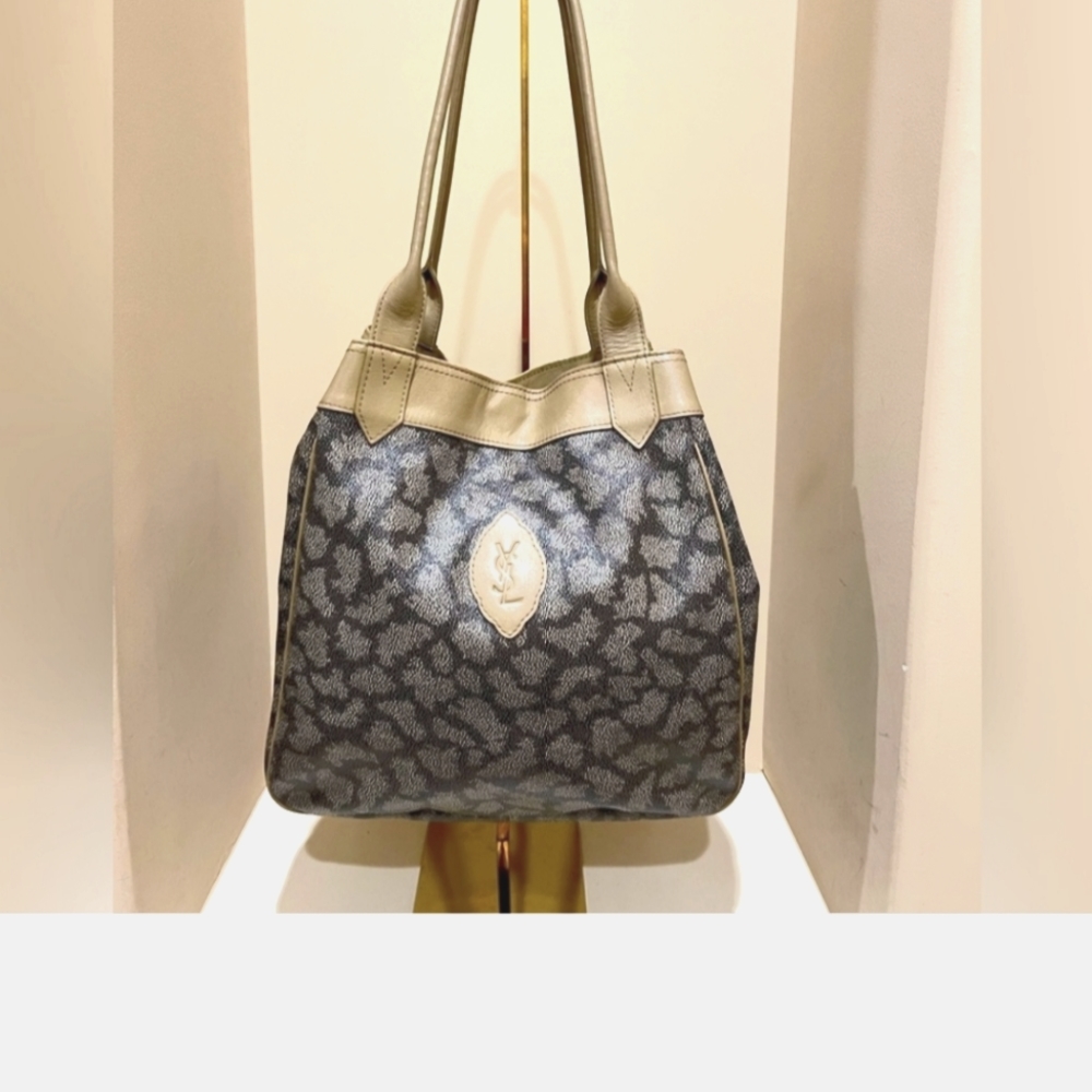 Yves Saint Laurent Vintage Giraffe Print Canvas Tote Shoulder Bag